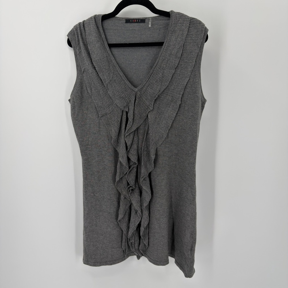 Cyrus Ruffle Front Sleeveless Sweater Knit Top Modern Womens XL Gray Heathered